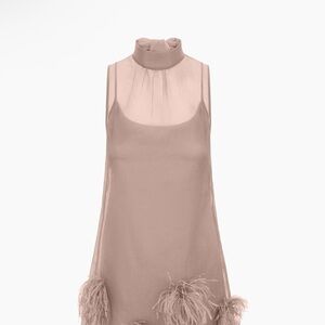 STAUD Albee Feather-Embellished Mesh Minidress